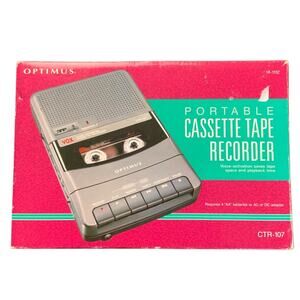 Optimus CTR-107 Portable Cassette Tape Recorder Voice Activated w/ Box VTG